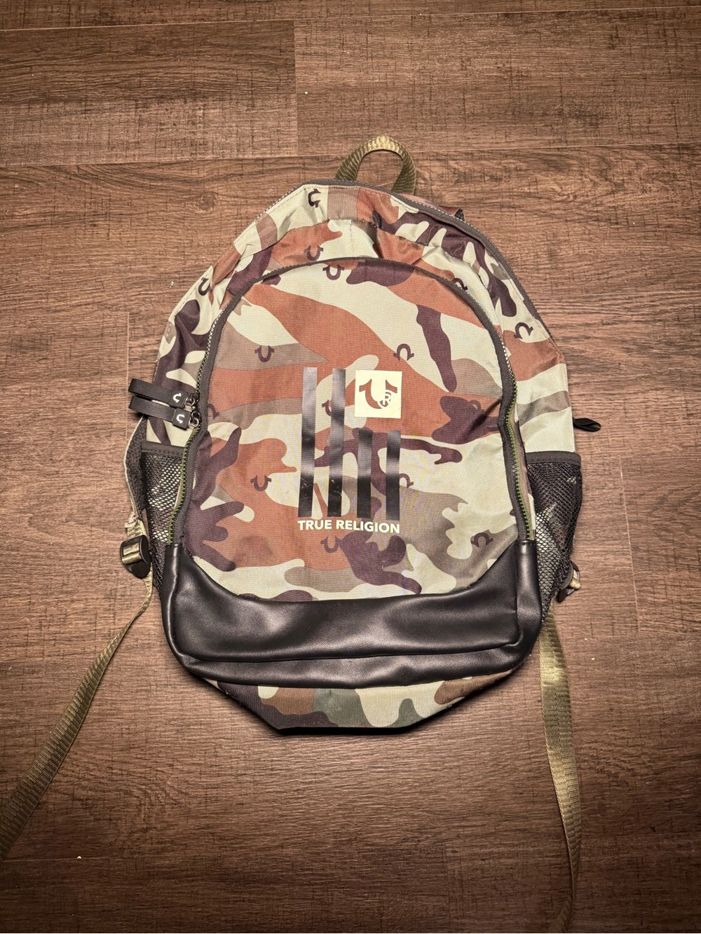 True Religion Camouflage Backpack in Green, Brown & Black